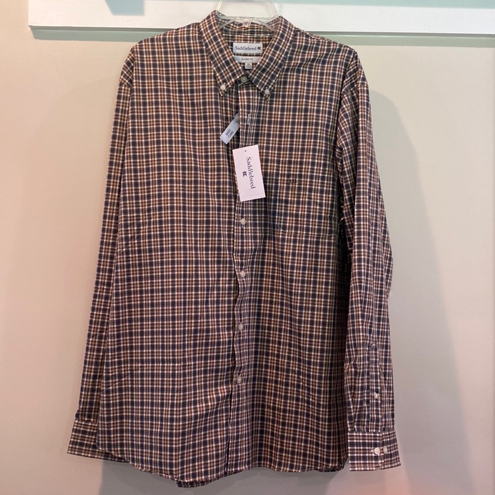 E308 NWT Saddlebred Plaid Button Down Men's long sleeve plaid Sz. XXL
